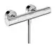 Brausethermostat in verchromtem Finish von Hansgrohe mit zwei Reglern zur Temperatur- und Mengenregelung, montiert auf einer Wand.